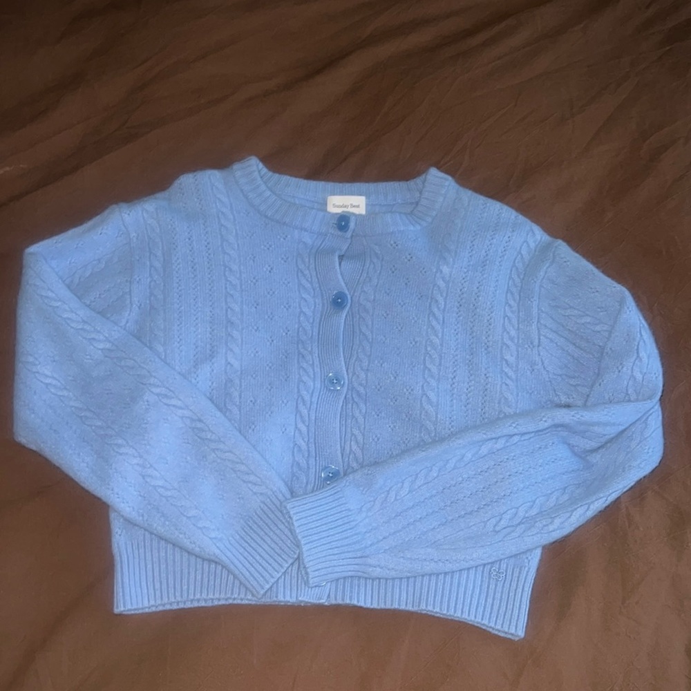 Aritzia Sunday Best pointelle cardigan in cornflower blue. Size M.
